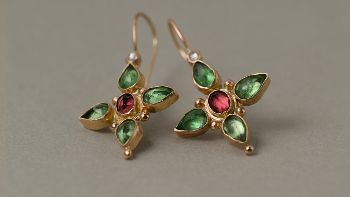 Tsavorite garnet jewellery, the vivid green January birthstone, in 14ct gold by Vermilion Jewellery
