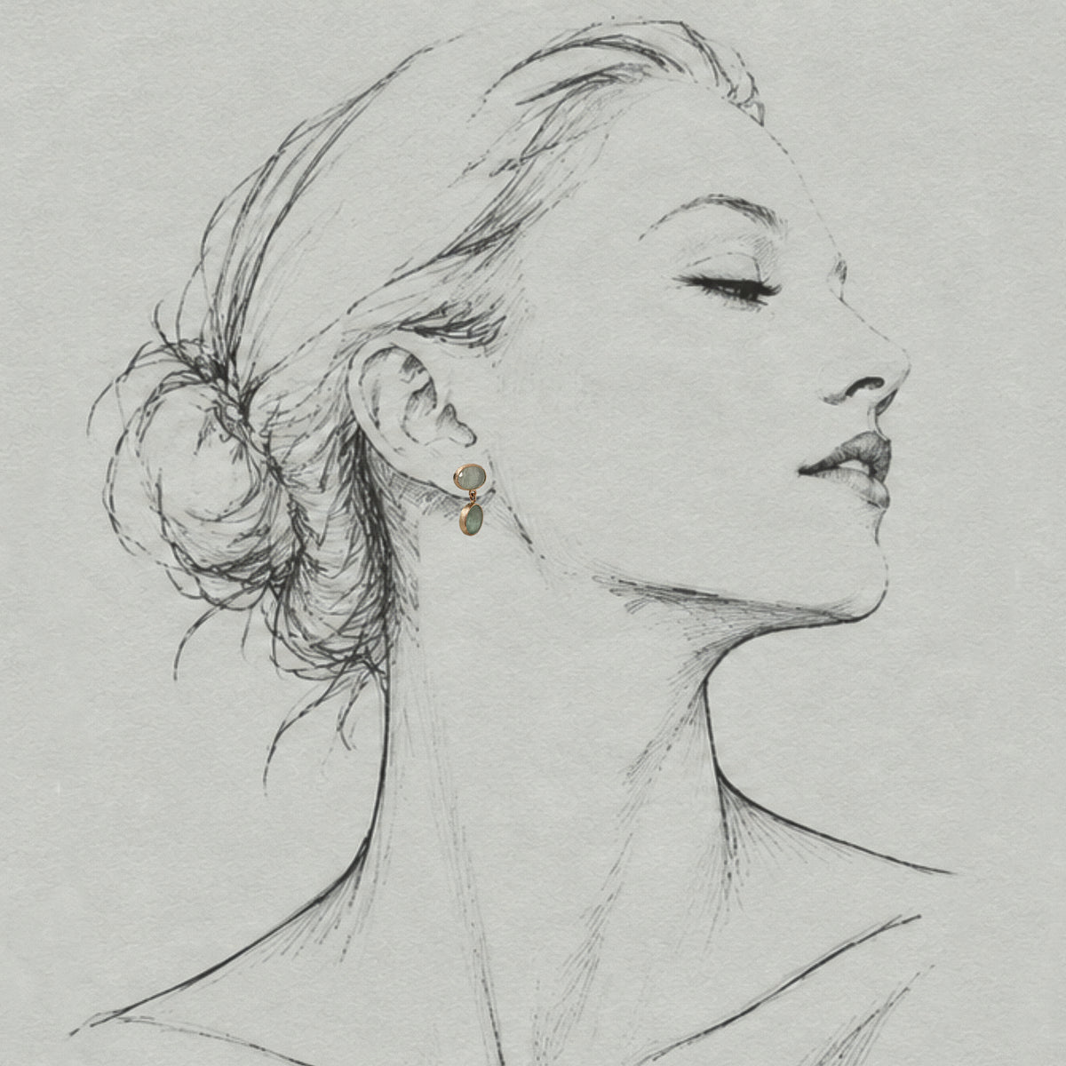 Vermilion Jewellery Duo Paraíba Tourmaline Stud Earrings in solid 14ct gold on pen sketch model