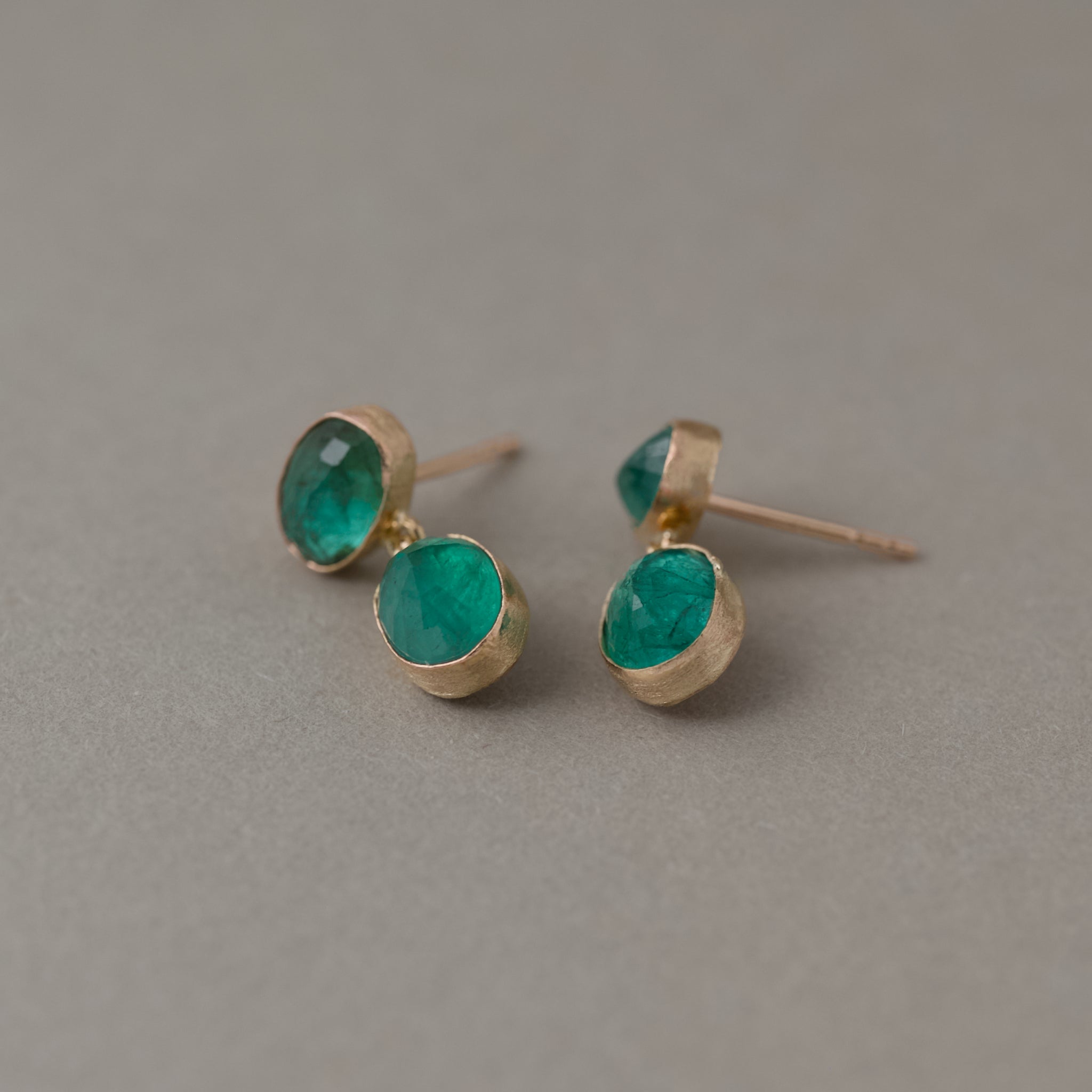 Duo Zambian emerald earrings in 14ct solid gold