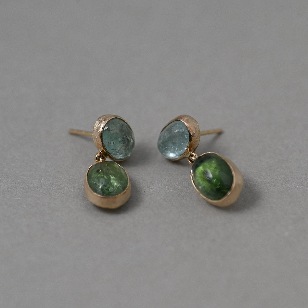 Vermilion Jewellery Duo Paraíba & Green Tourmaline stud earrings in solid 14ct gold