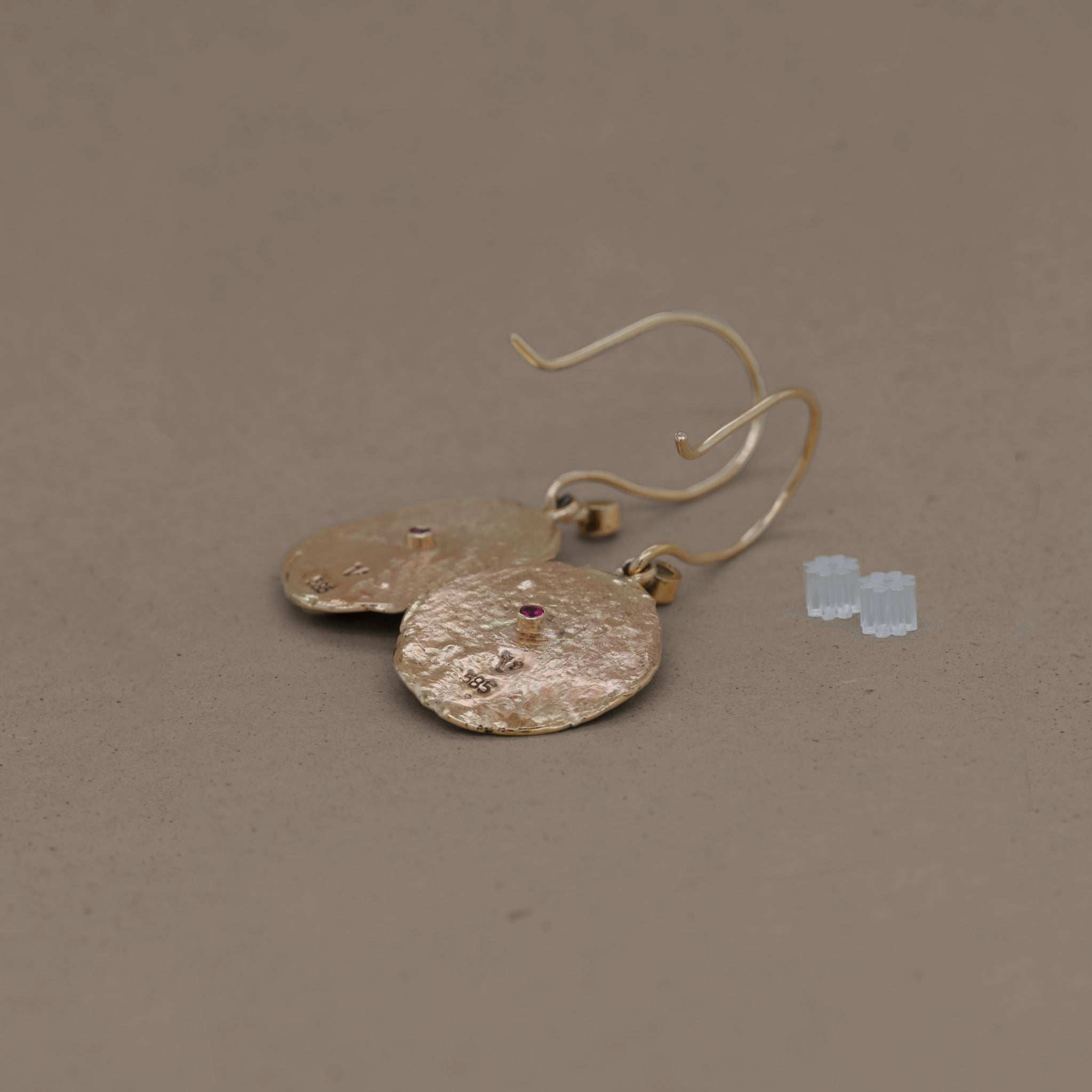 Ruby Diamond Gold Earrings with Medallion Design