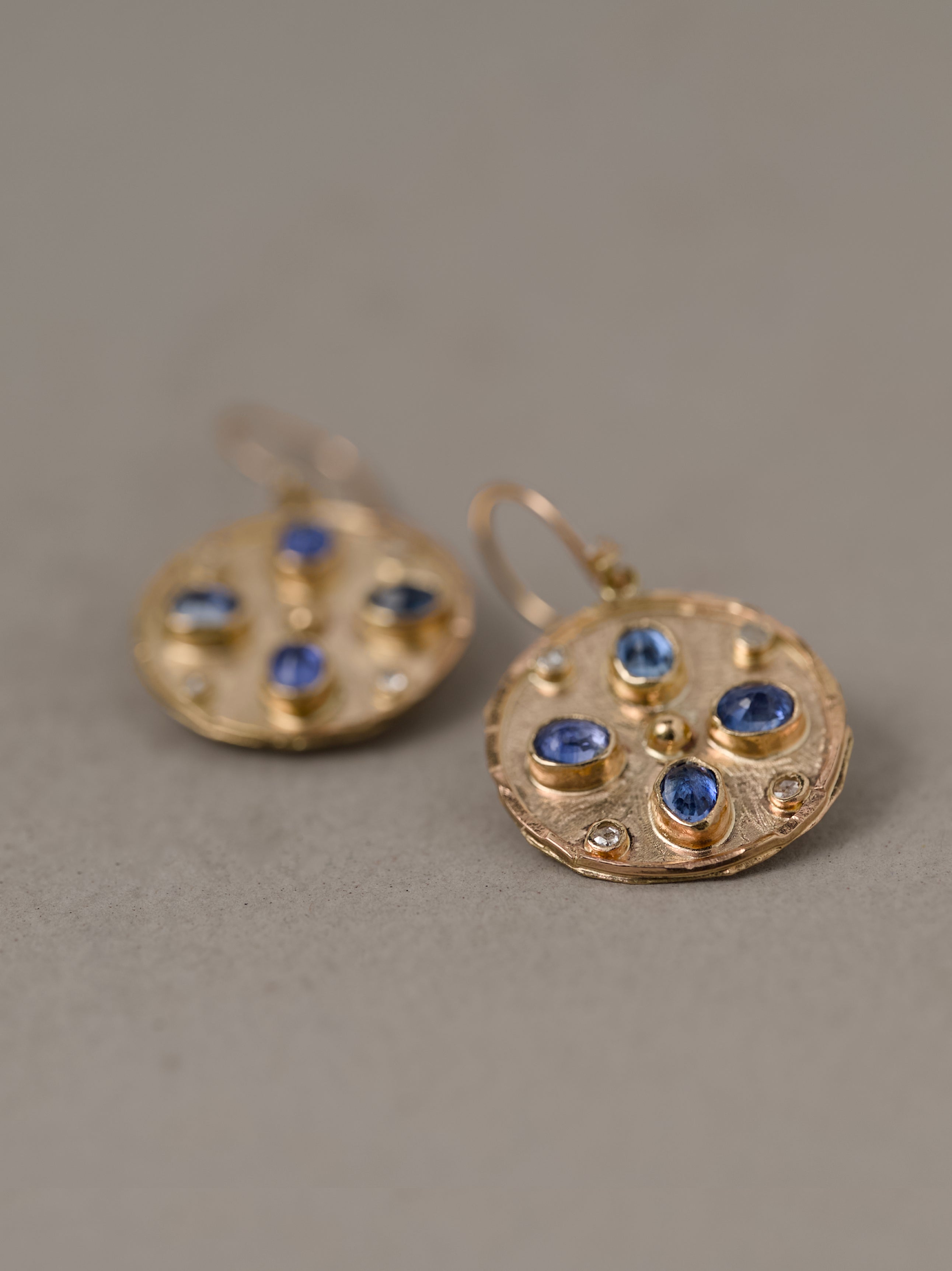 Floin sapphire earrings handmade in 14ct gold