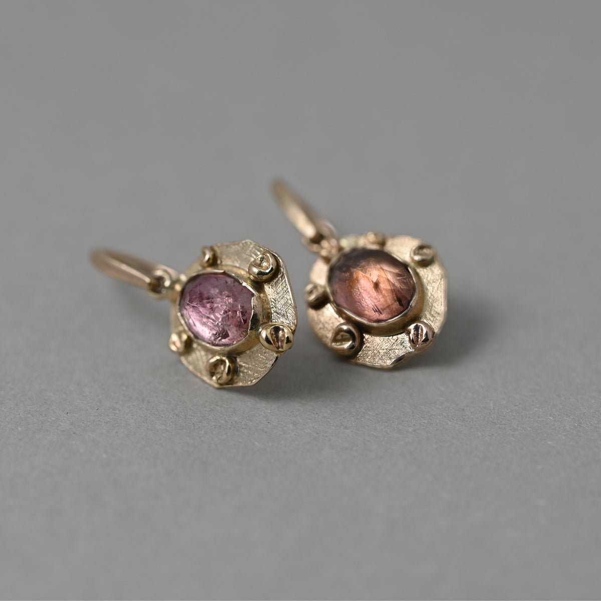 Florin pink tourmaline earrings in solid 24ct gold