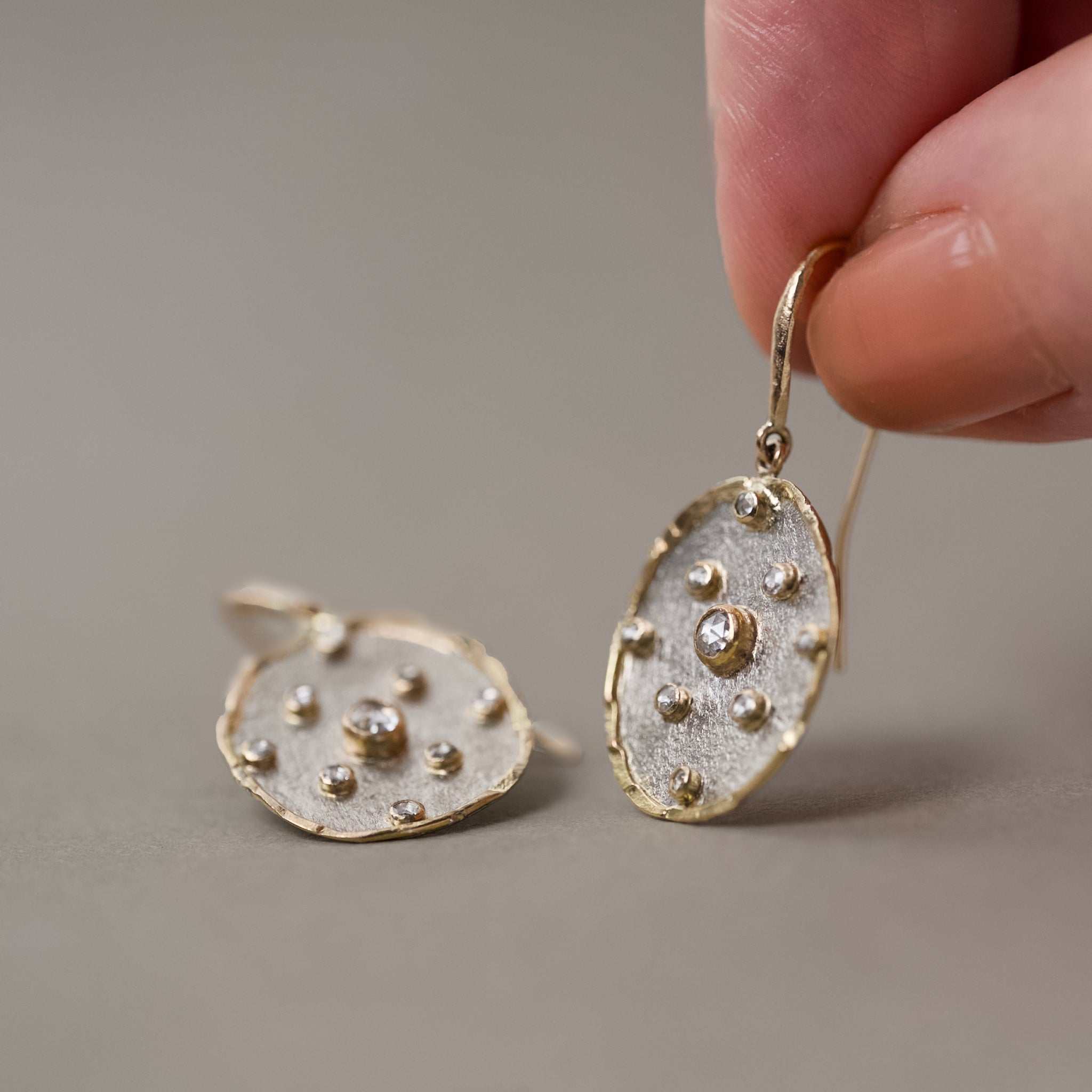 Florin Alta Platinum diamond earrings with gold and rose-cut diamonds