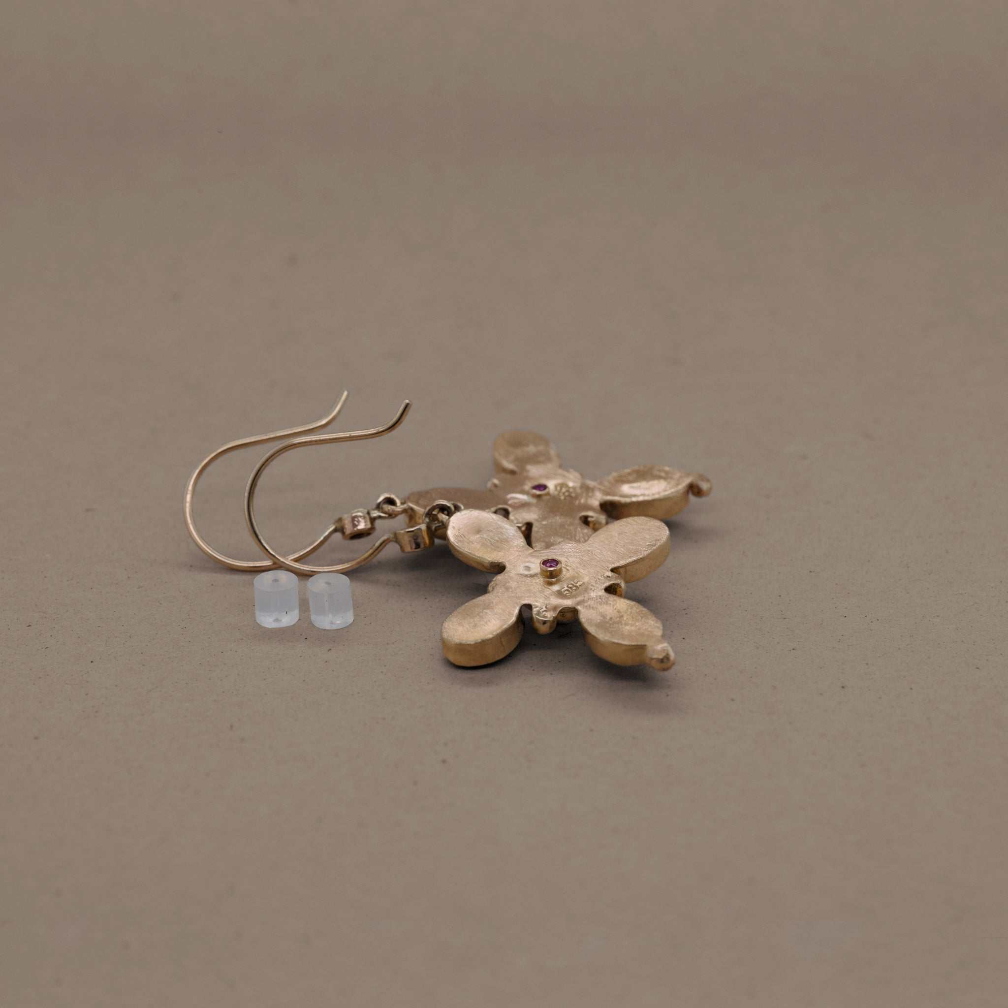 Quattro Peridot Tourmaline Diamond gold earrings with floral design and hook backs
