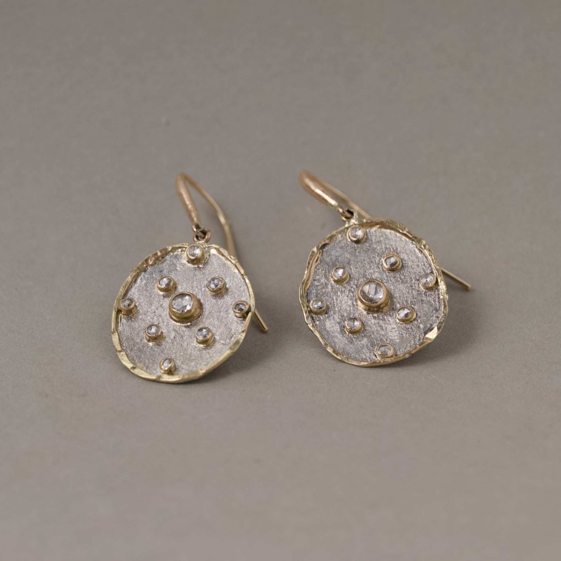 Florin platinum diamond 14ct gold medallion earrings