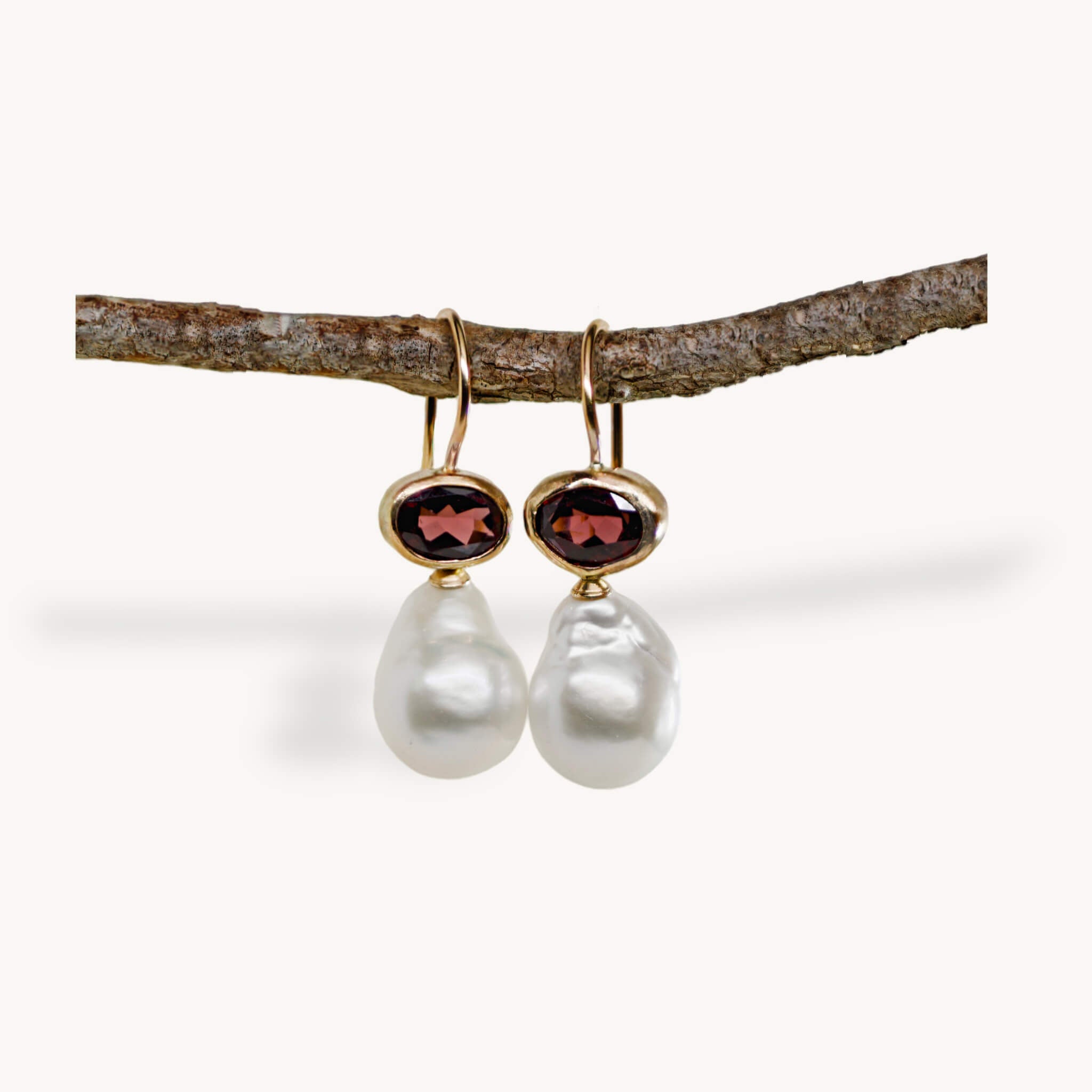 rhodolite garnet pearl earrings