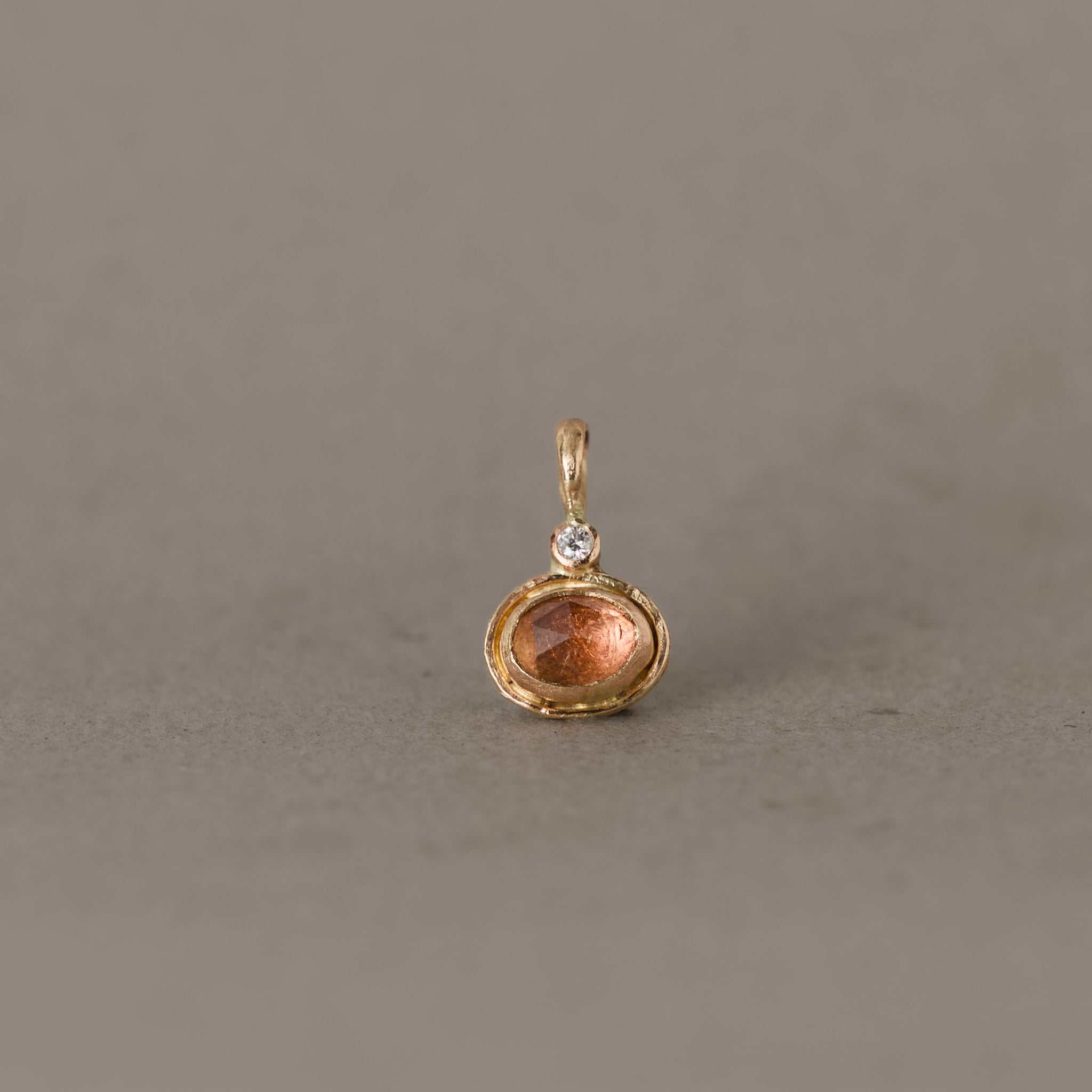 Sera Imperial Topaz pendant in textured gold with diamonds and peach imperial topaz gemstone