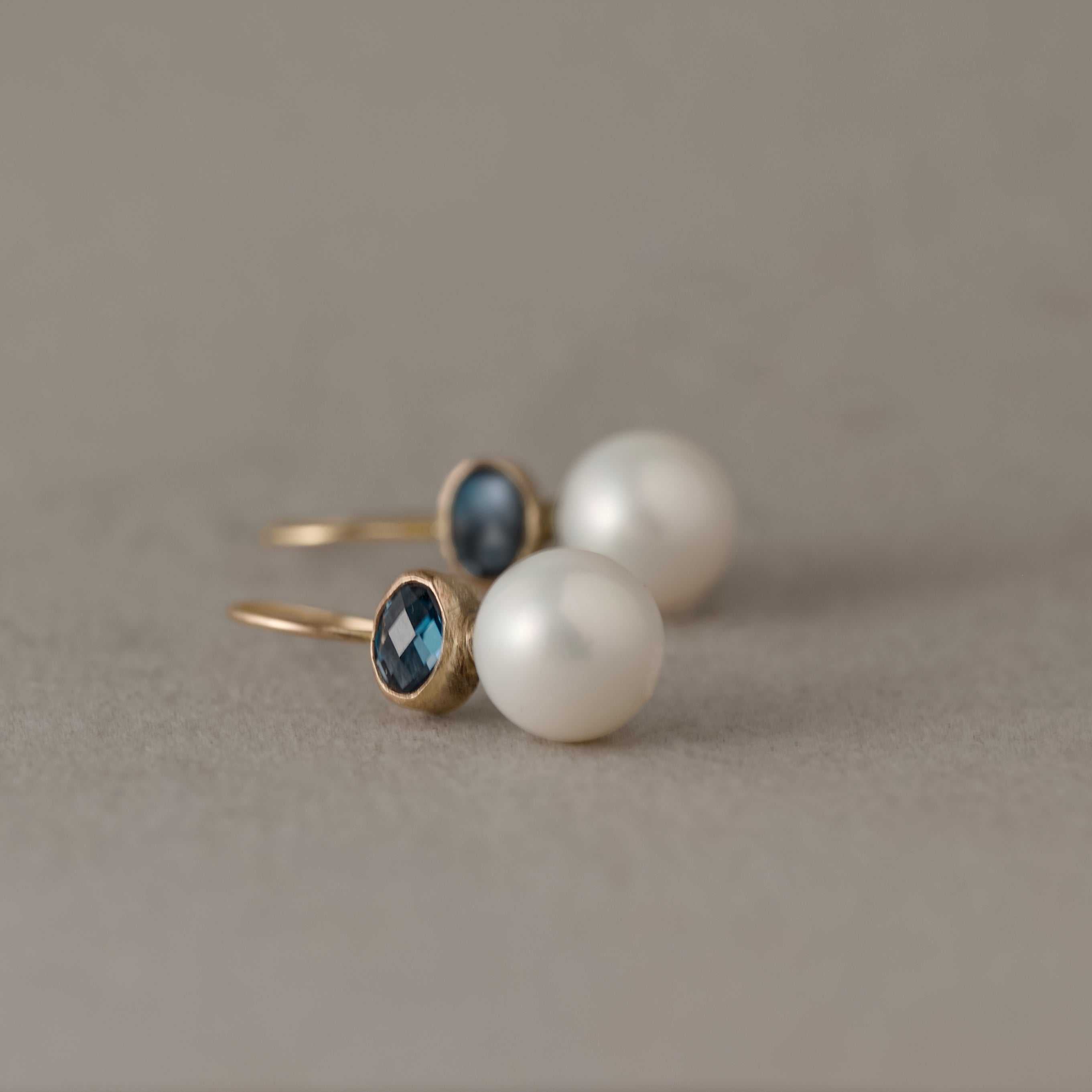 Blue Earrings - London Blue Topaz Pearl Earrings in Gold for