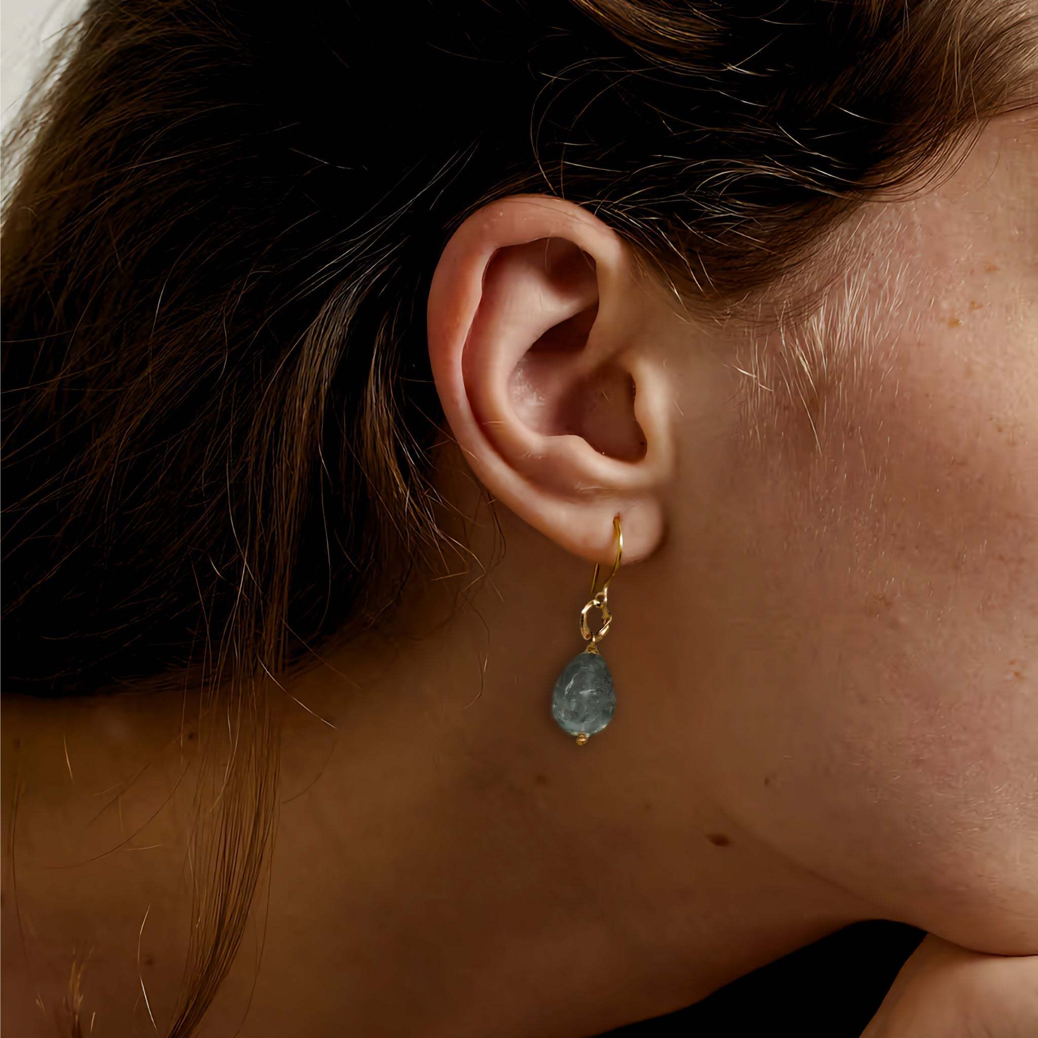 Oro Murano Aquamarine Earrings featuring hand-formed Murano glass with 14ct gold accents.