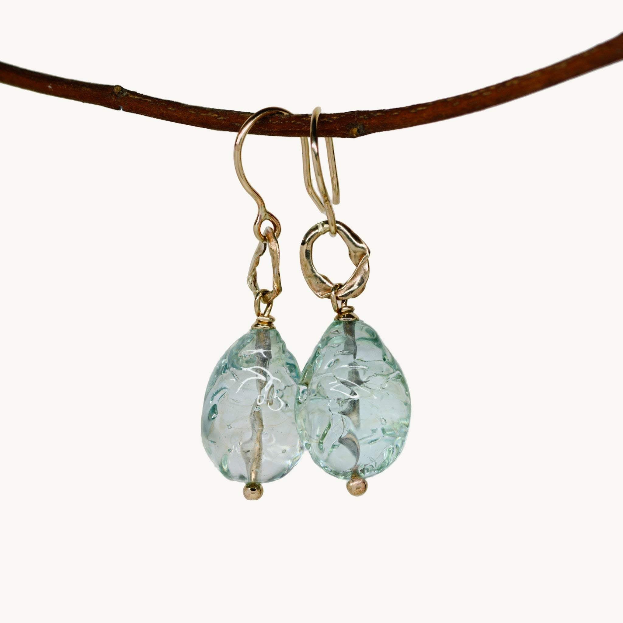 Oro Murano Aquamarine Earrings with hand-formed Murano glass and 14ct gold accents.
