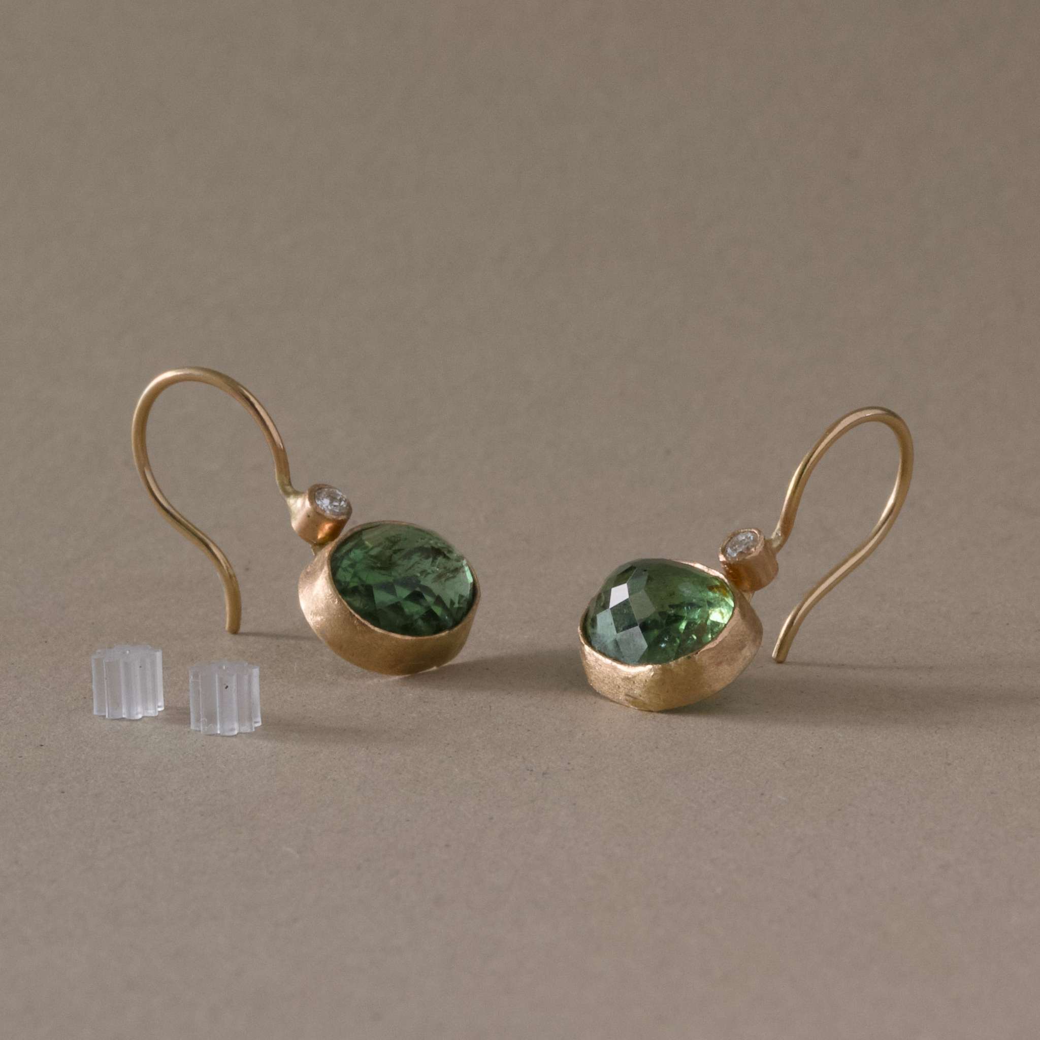 Pero Diamond Paraiba Tourmaline earrings with hand-cut green tourmaline and natural diamonds in 14ct gold