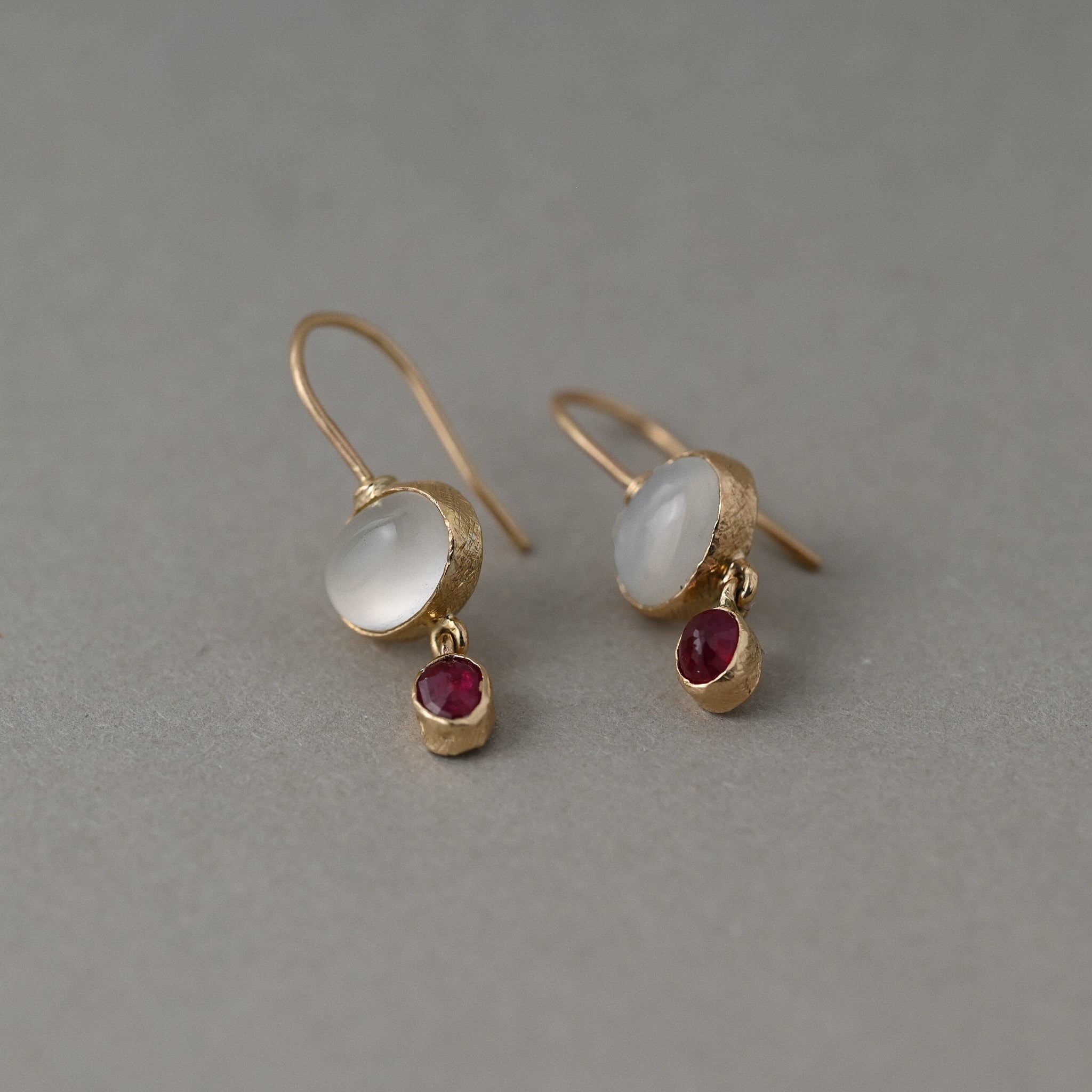 Sera Moonstone Ruby Gemstone Drop Earrings in 14ct solid gold