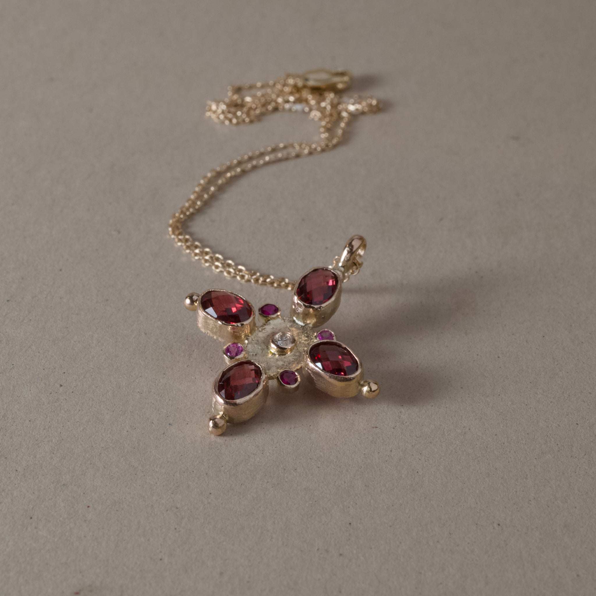 Sapphire Necklace Handmade Garnet Sapphire Pendant in 14ct Gold