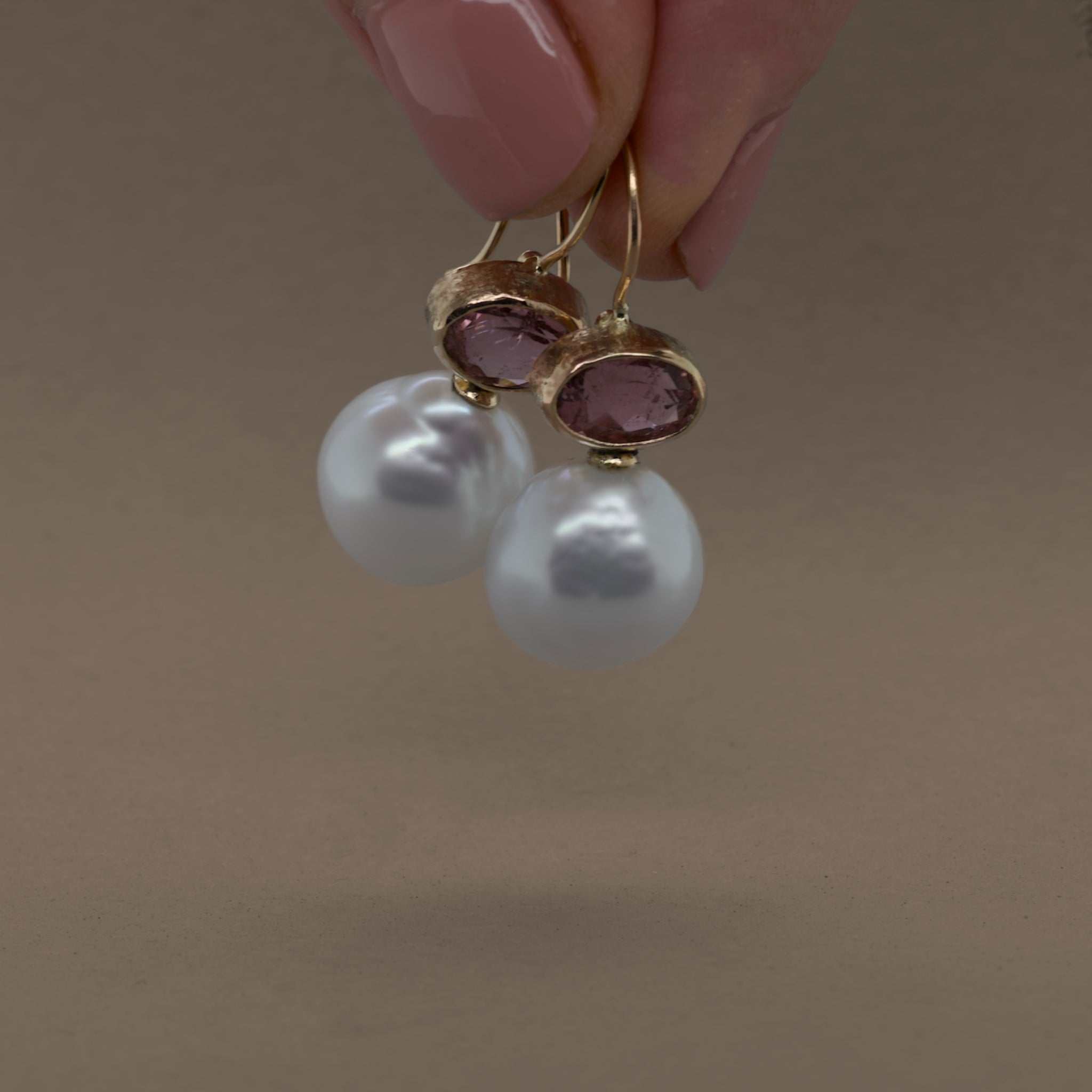 Pink Tourmaline Pearl Earrings