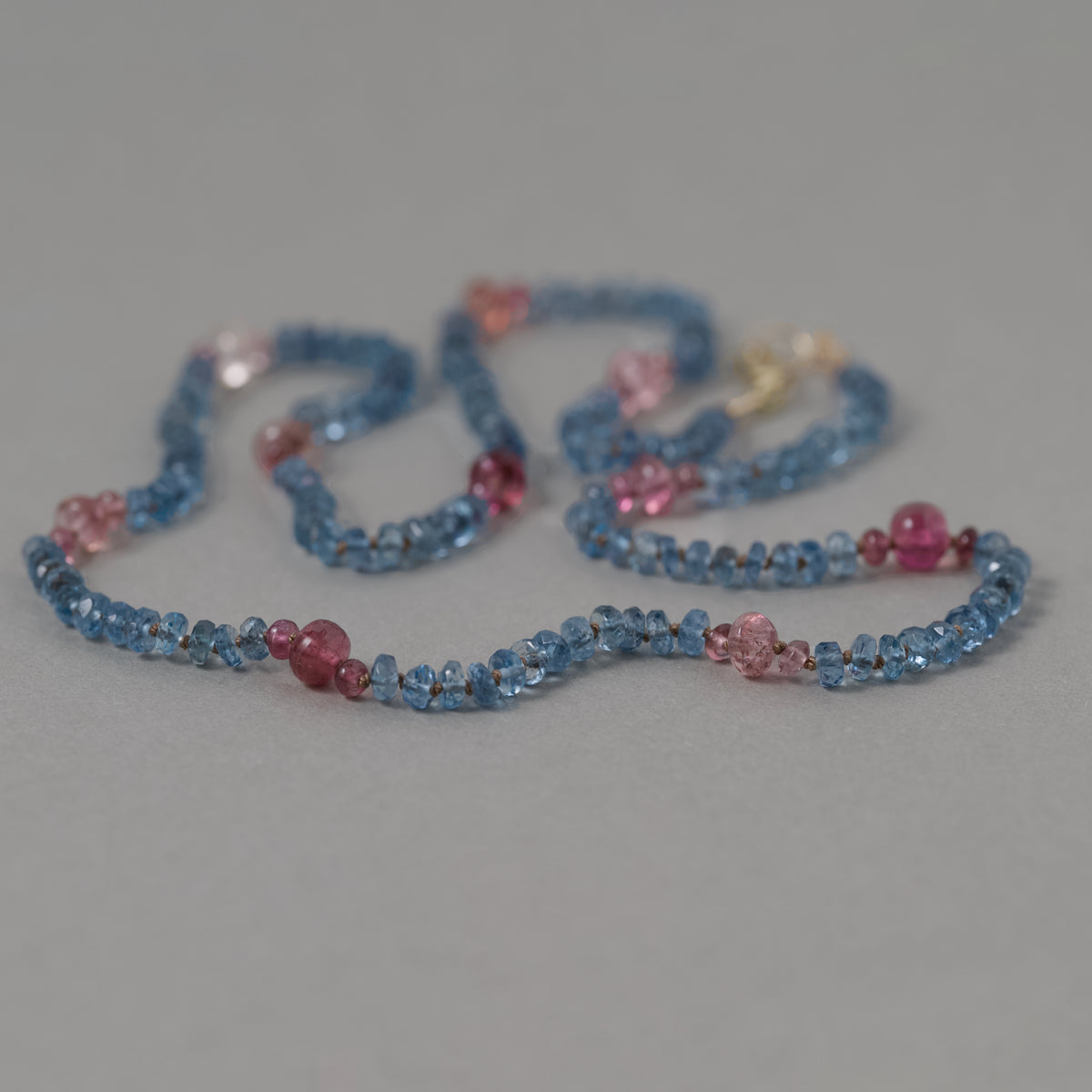 Filo Santa Maria aquamarine and pink tourmaline necklace with solid 14ct gold accents