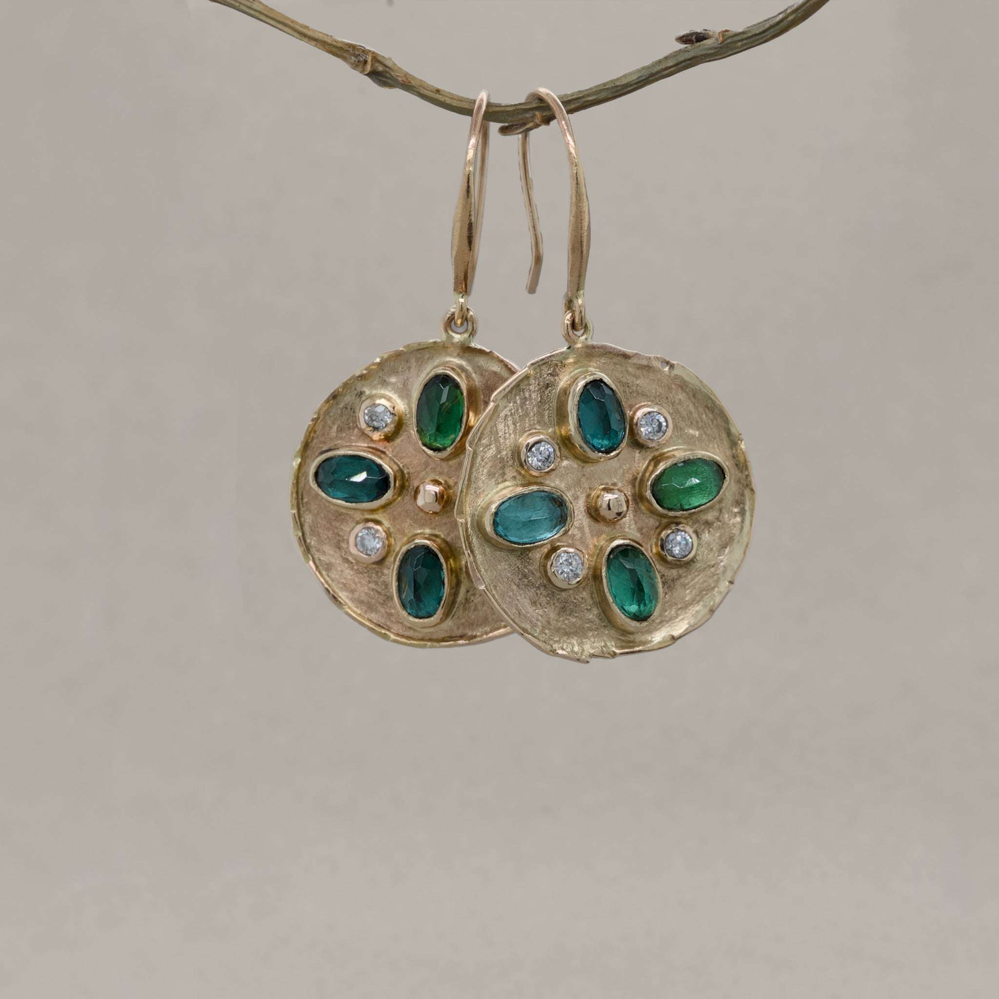 Florin Indicolite Tourmaline Diamond Earrings in 14ct solid gold