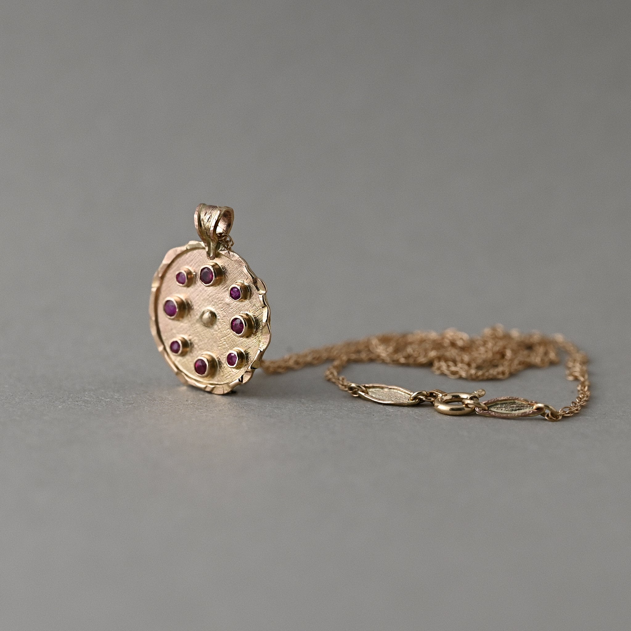 Florin Mozambique ruby medallion necklace with 14ct solid gold chain
