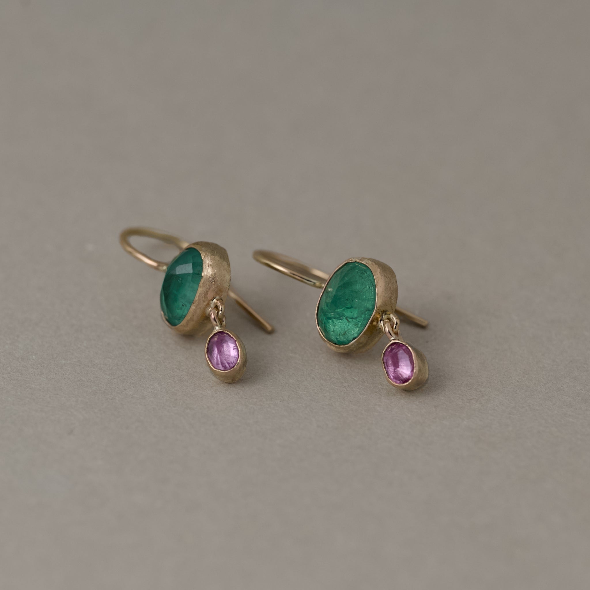 Sera Zambian emerald and rose sapphire gold earrings 