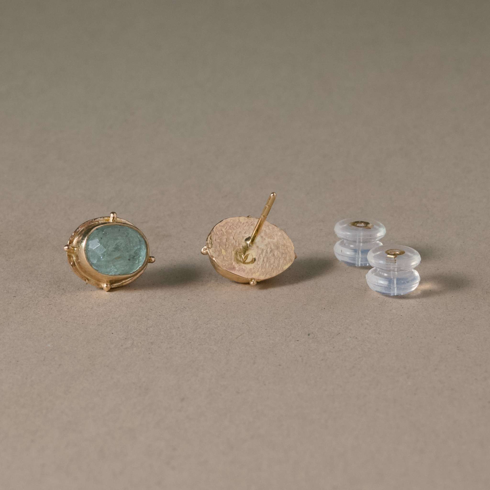  Blue Earrings using Paraíba touramaline set in 14ct gold, artisan-made.