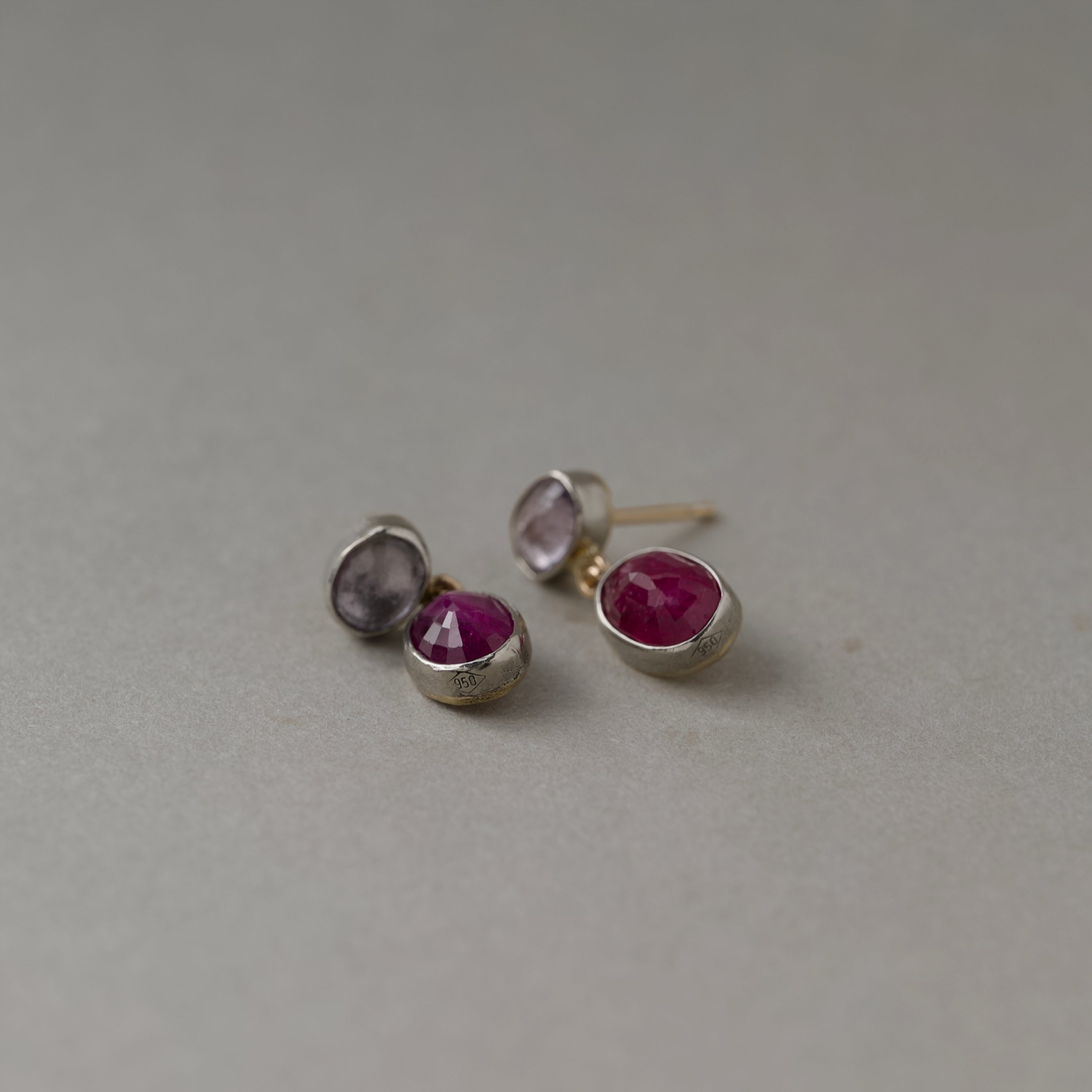 Duo Platinum Ruby Stud Earrings