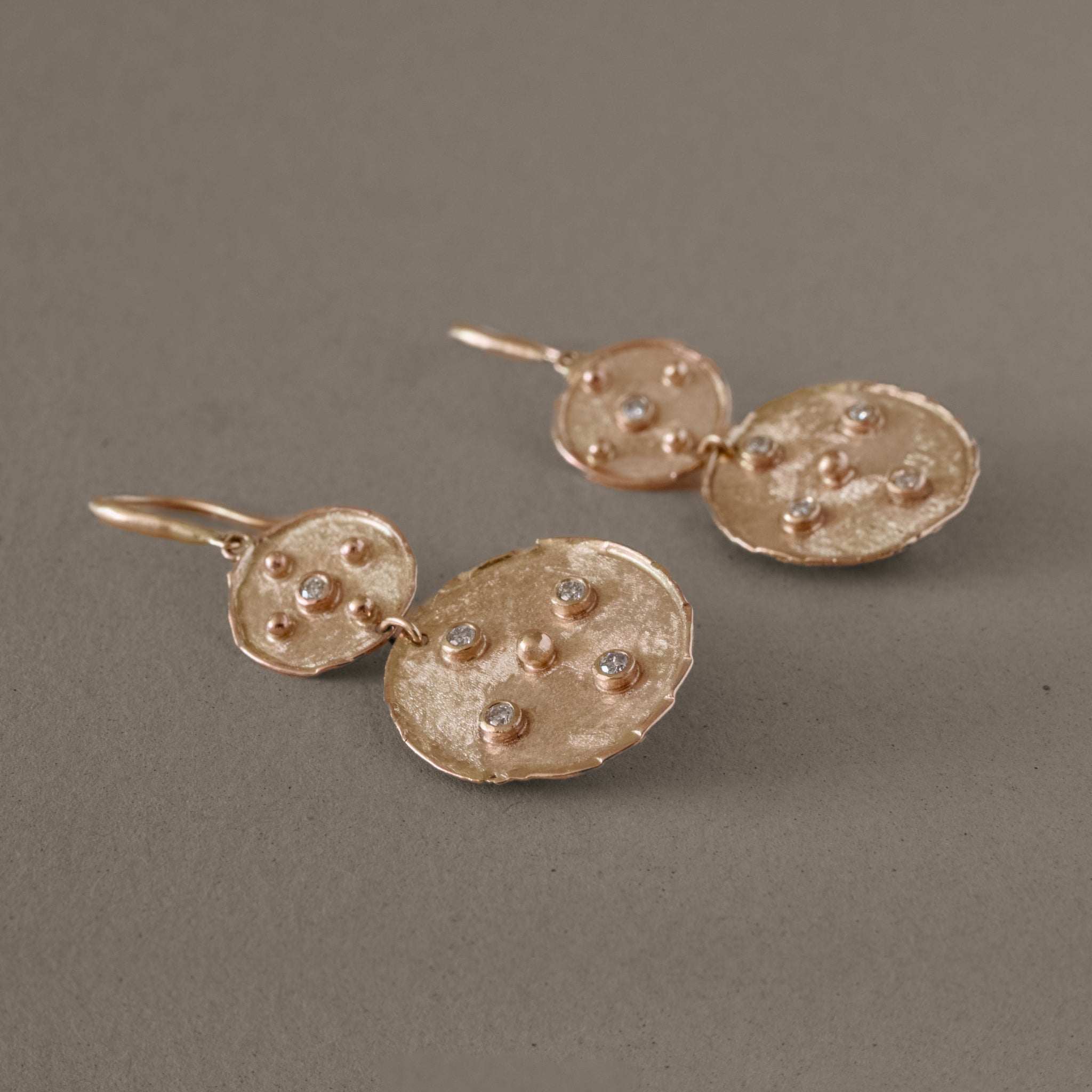 Florin Double Disc Diamond Gold Earrings with opulent design.