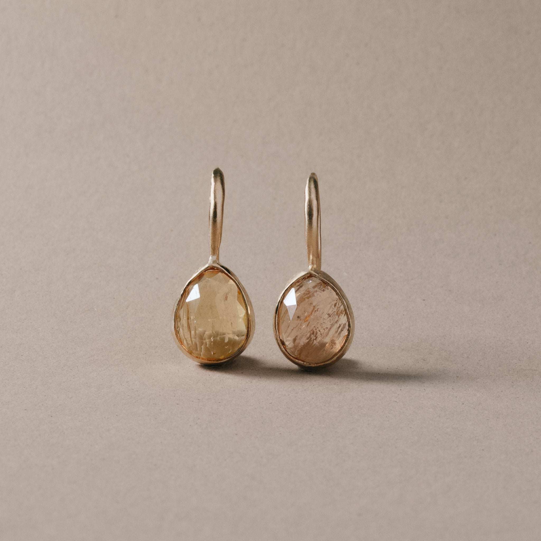 Handcrafted Imperial Topaz Earrings in 14ct Gold with Peach and Gold Hues