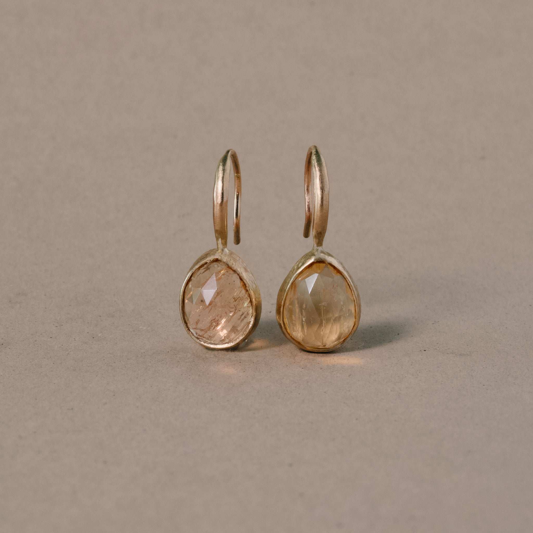 Imperial Topaz Earrings in 14ct Gold, Handcrafted, Peach and Gold Hues