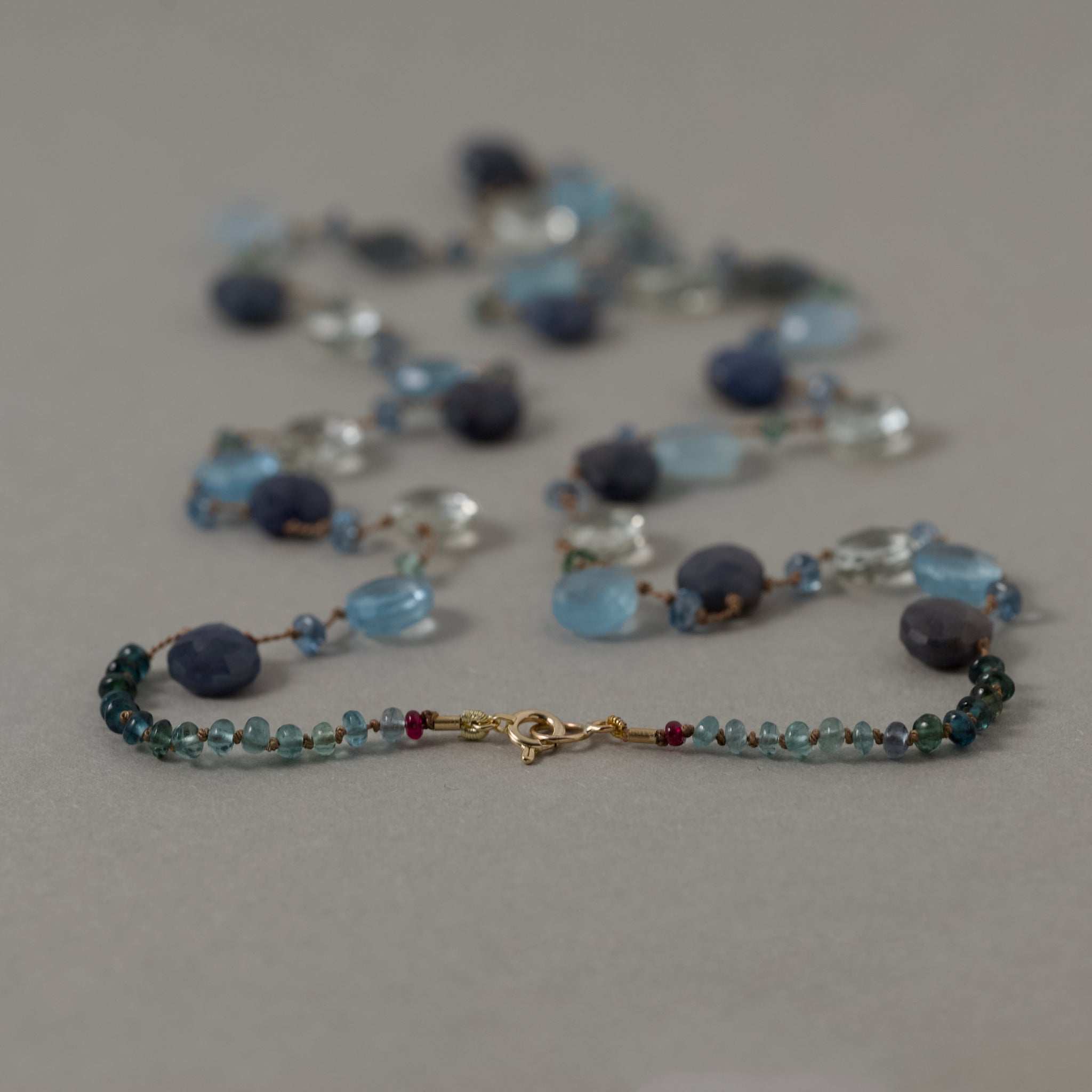 Lido Aquamarine sapphire and tourmaline necklace with gold clasp