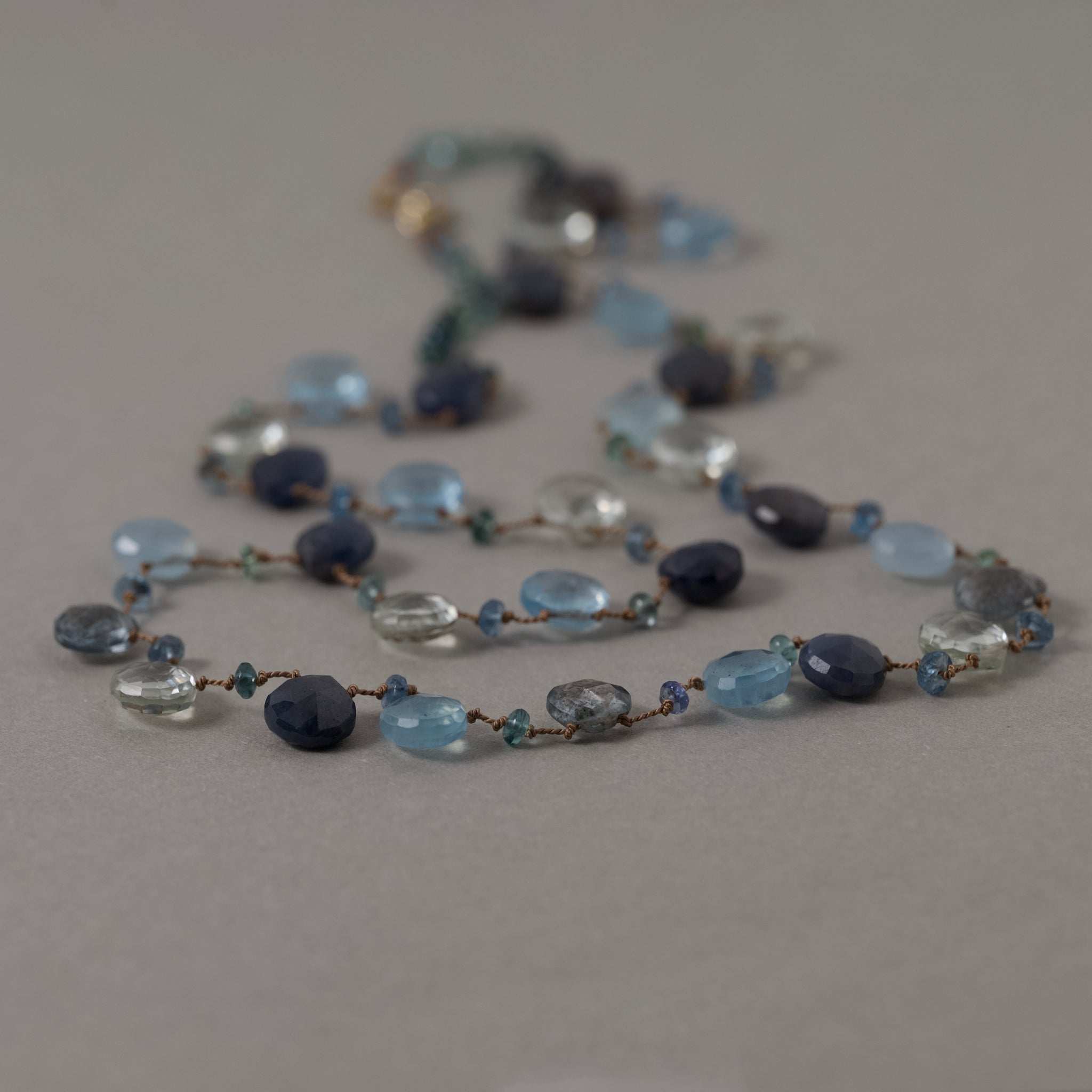 Lido aquamarine necklace with sapphire and tourmaline gemstones set in gold