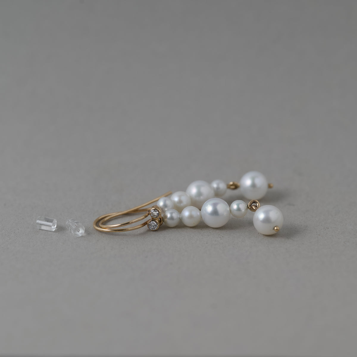 Ondina Freshwater Pearl diamond drop earrings in gold with natural diamonds and Edison pearls