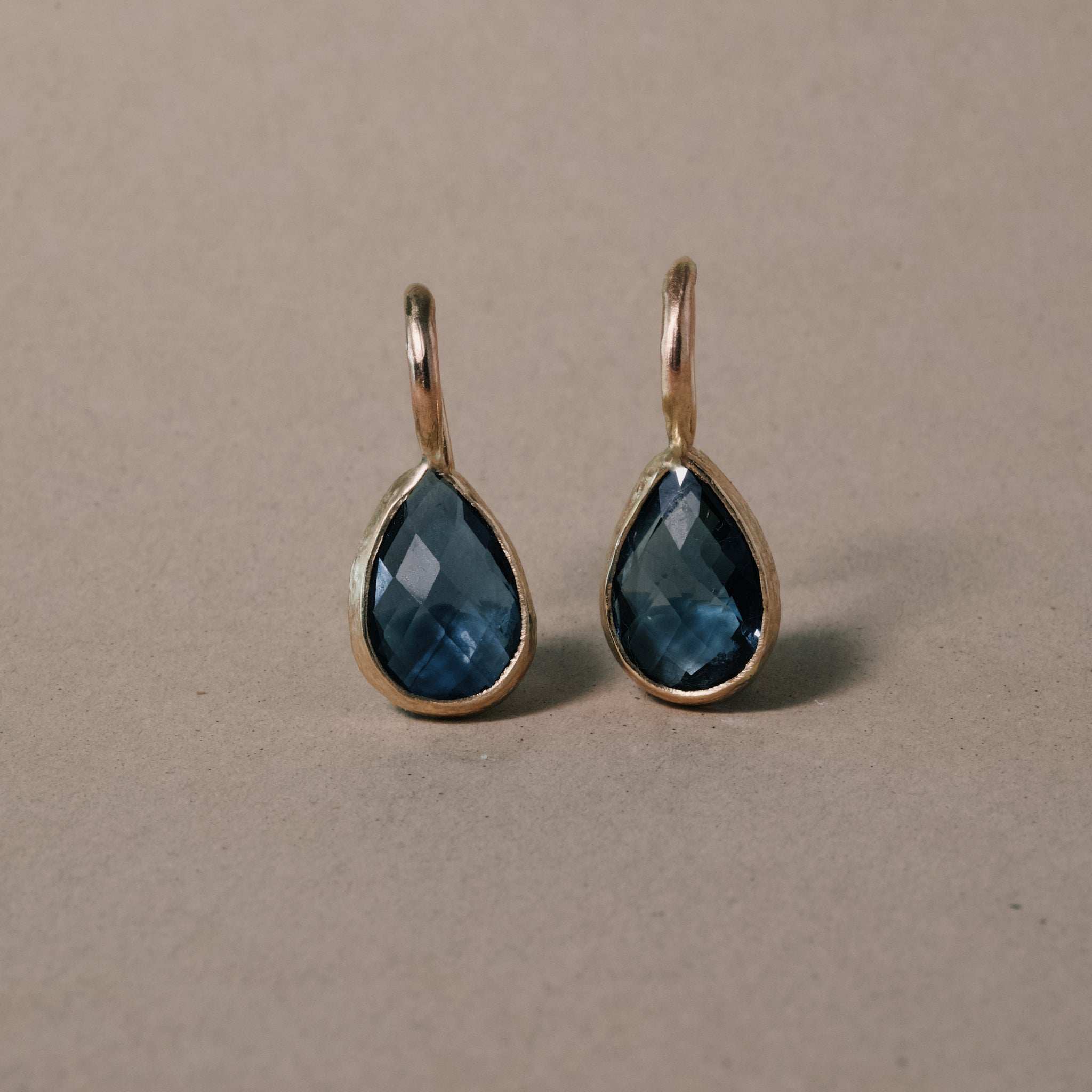 Blue Topaz Earrings in 14ct Gold with Unique Cut and Backless Setting