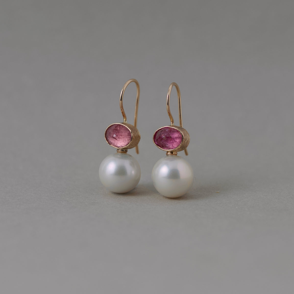 Pink Tourmaline Pearl Earrings