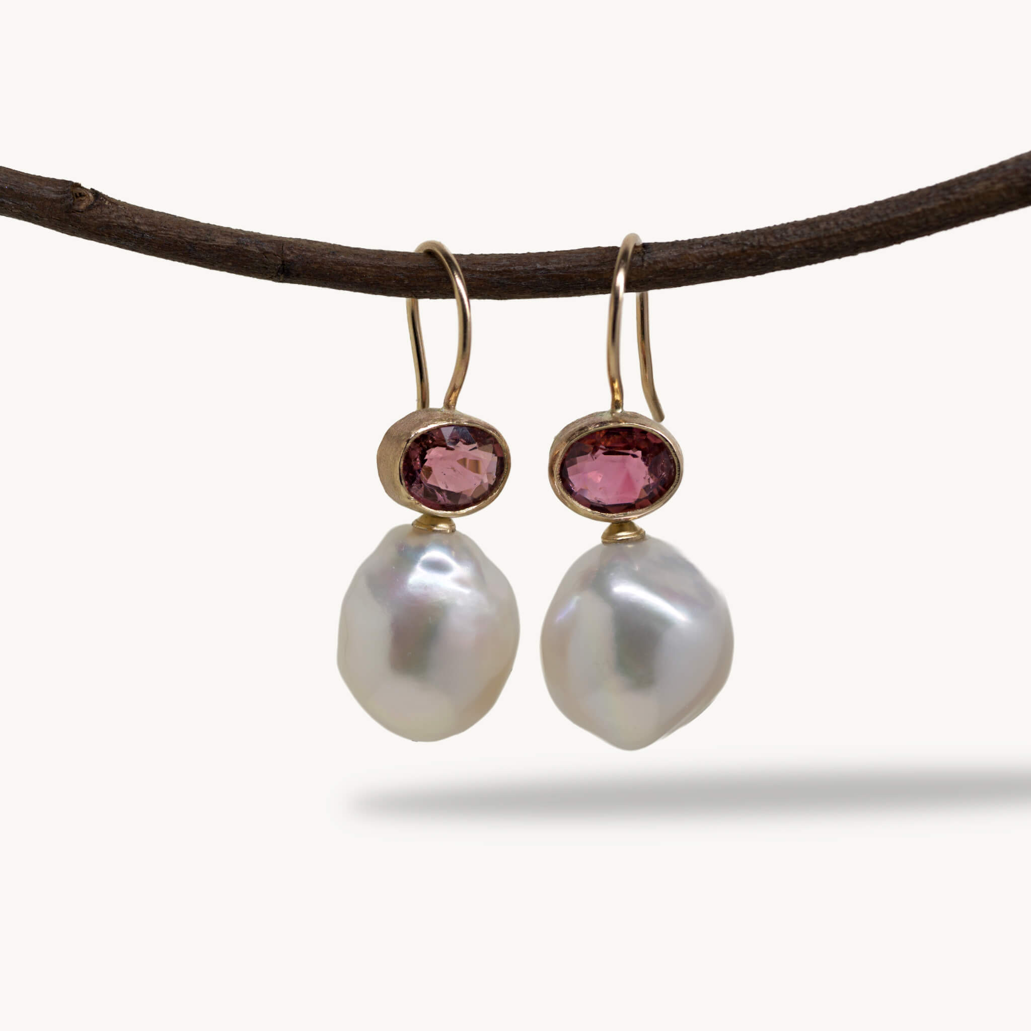 rosa tourmaline pearl earrings
