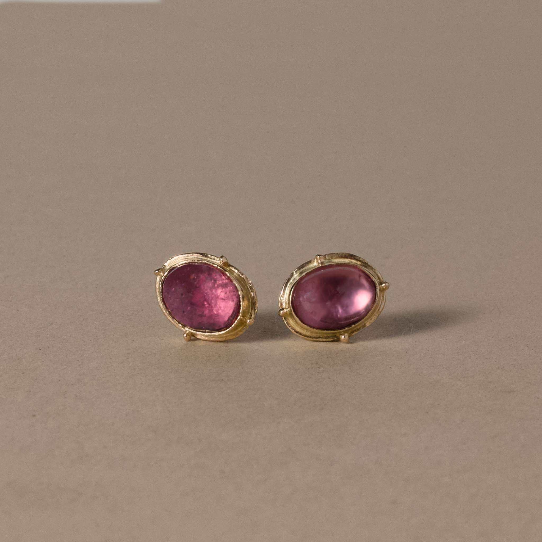 Pink Earrings in tourmaline set in 14ct gold.