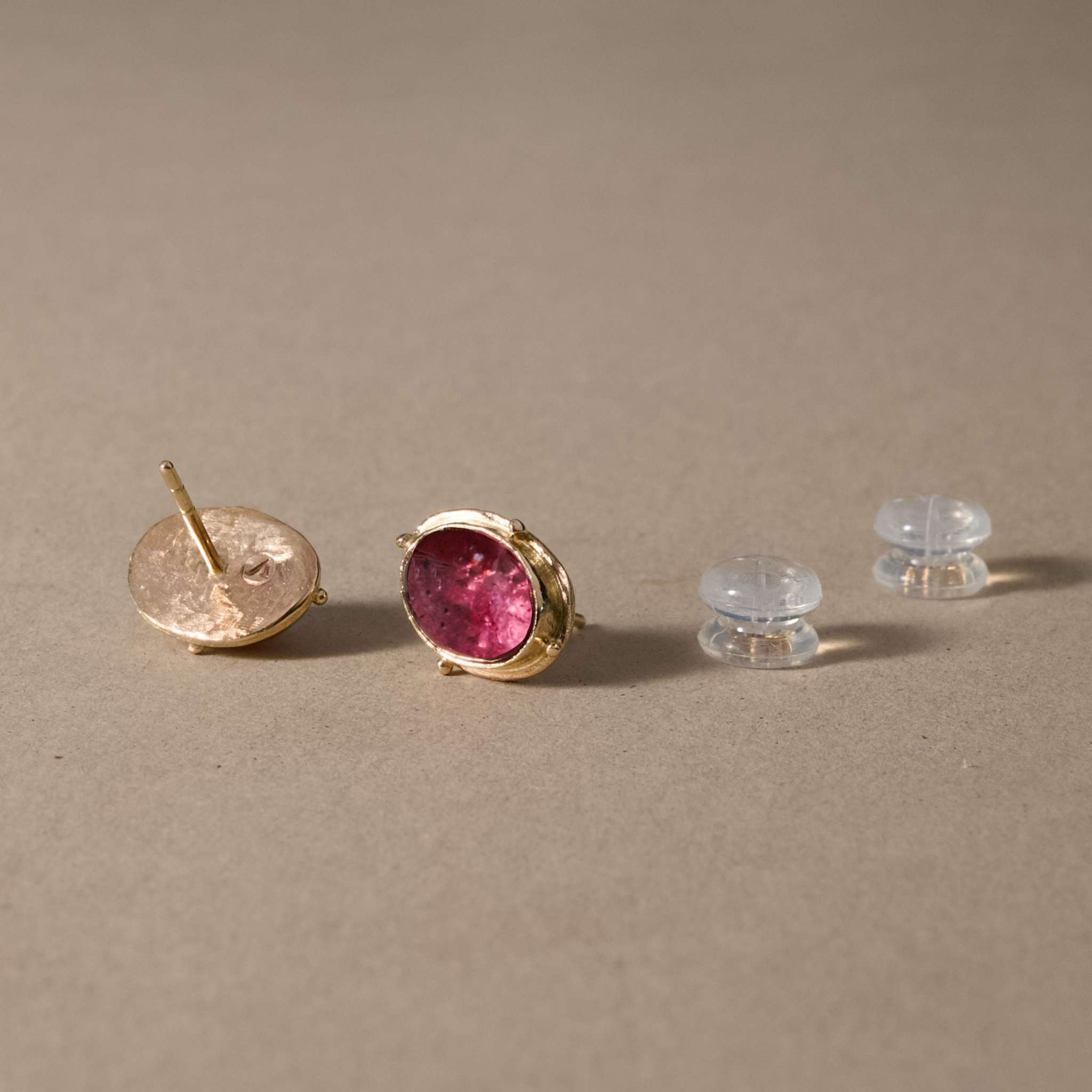 Pink Earrings in tourmaline set in 14ct gold.