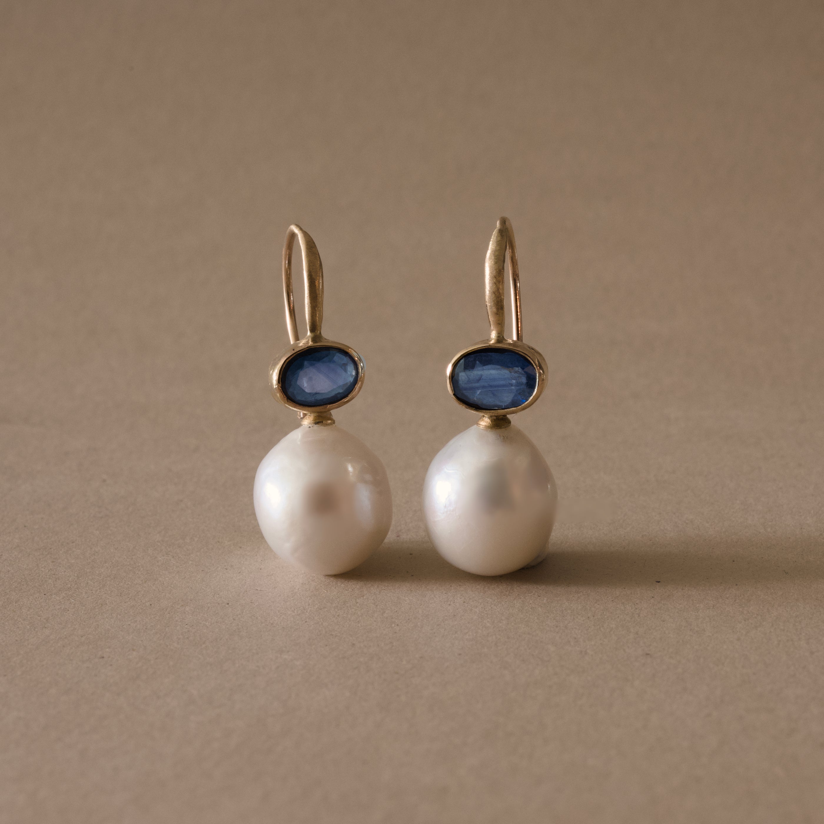 Sapphire Pearl Earrings set in 14ct gold.