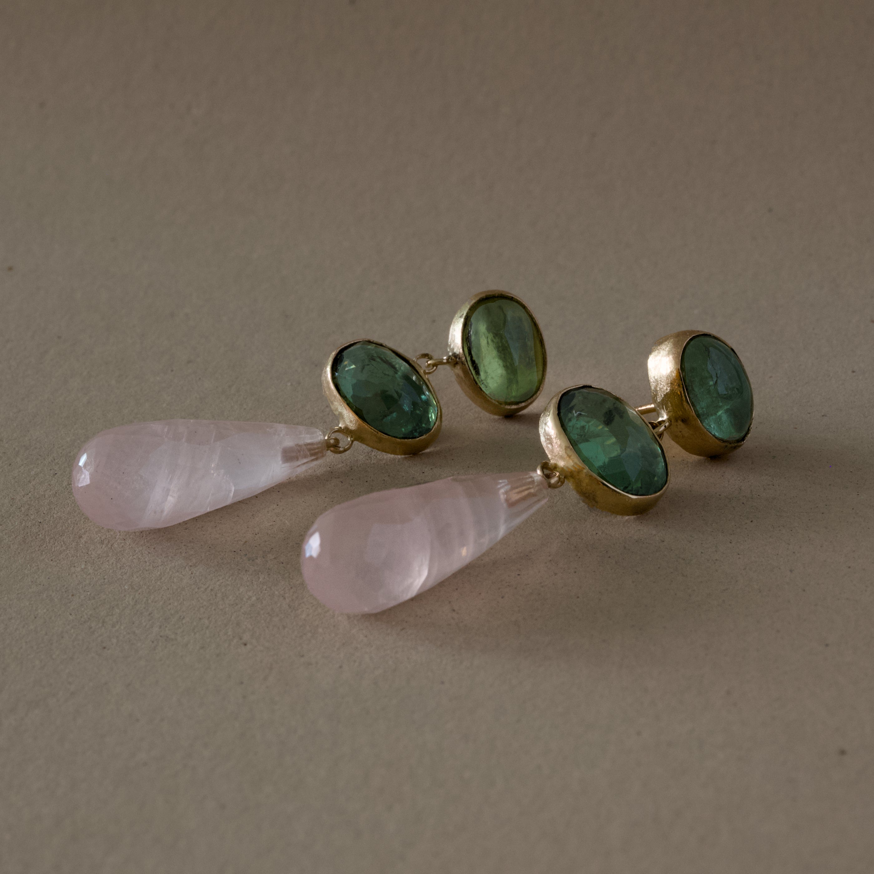 sera tourmaline rose quartz earrings 