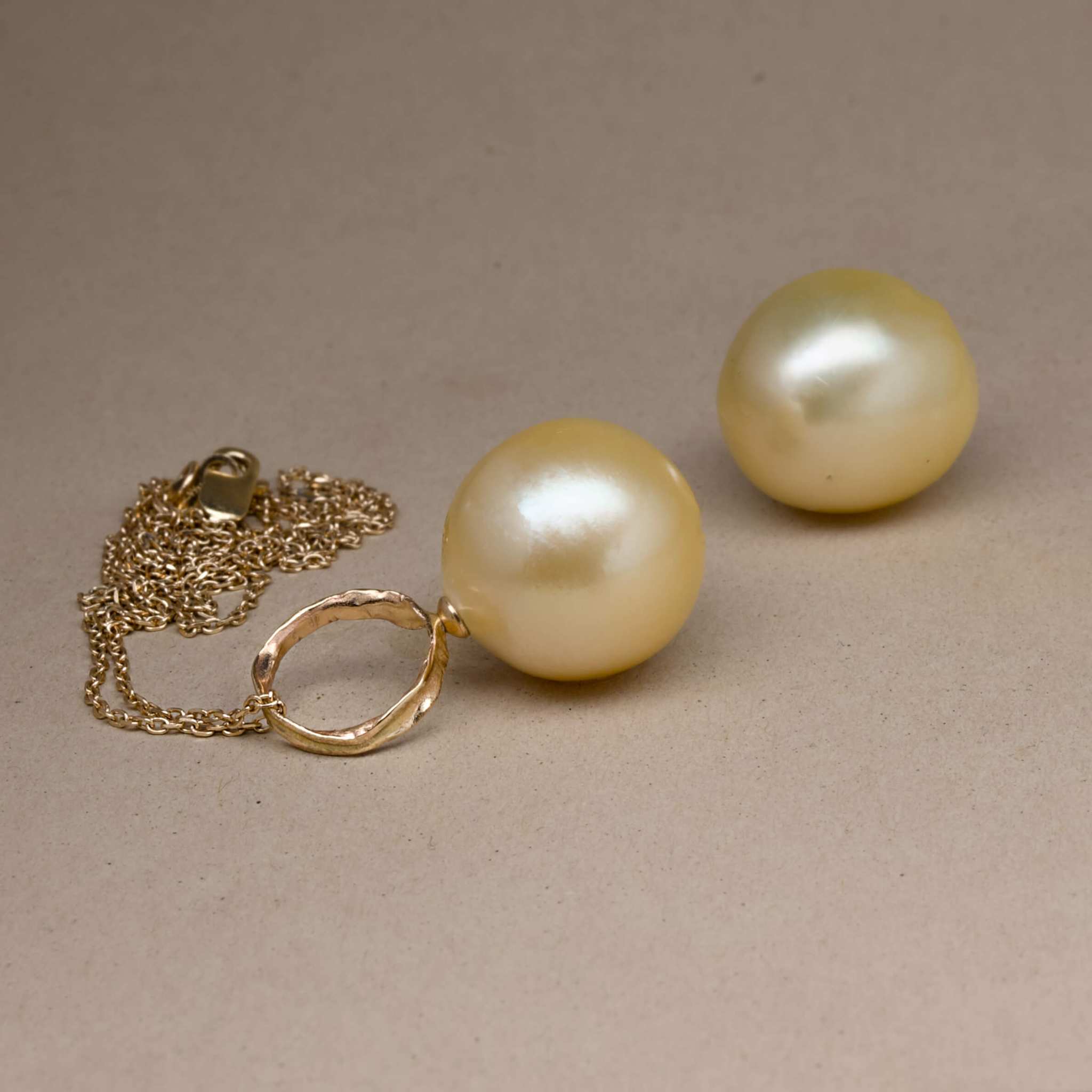 South Sea Pear  Necklace with golden pearl and 14ct gold chain.