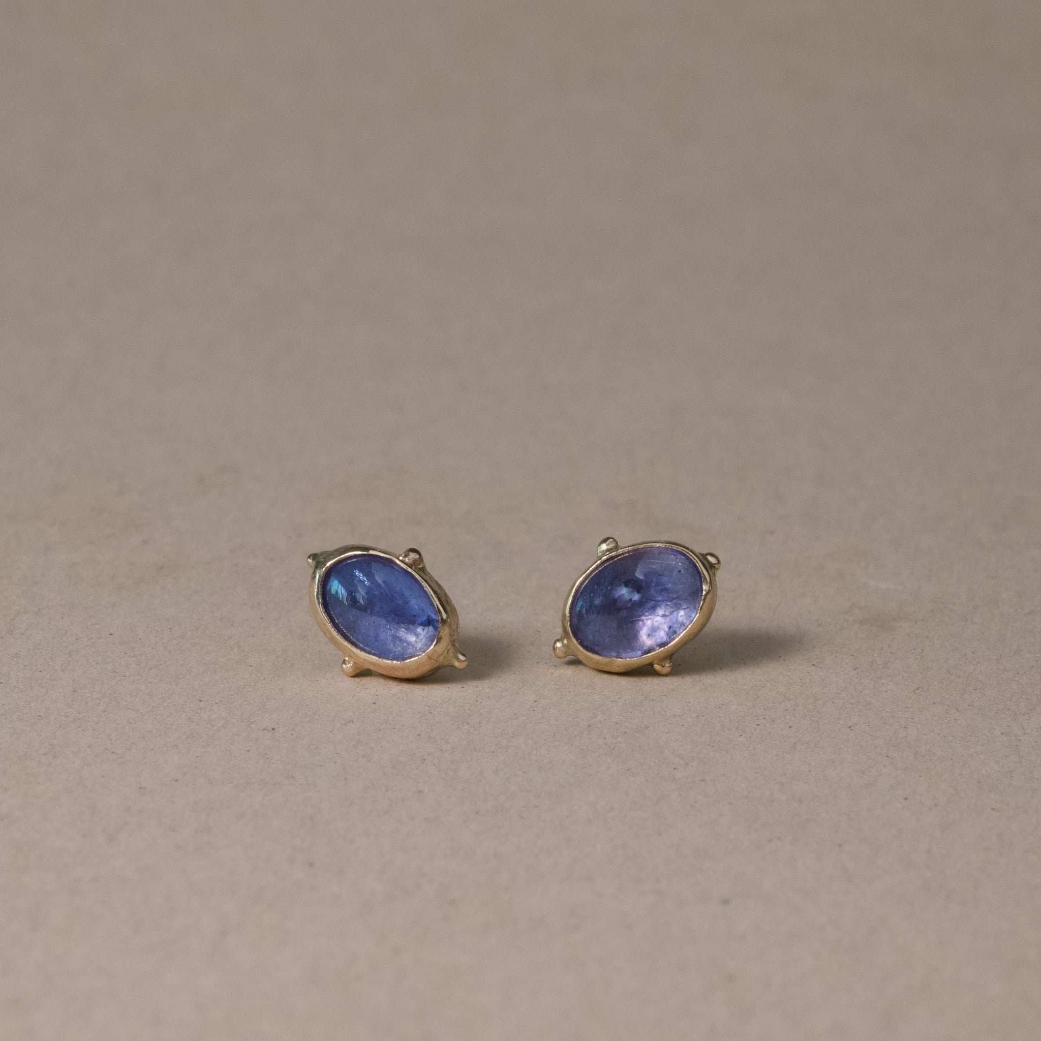 Handmade Tanzanite Stud Earrings with 14ct Gold Accents